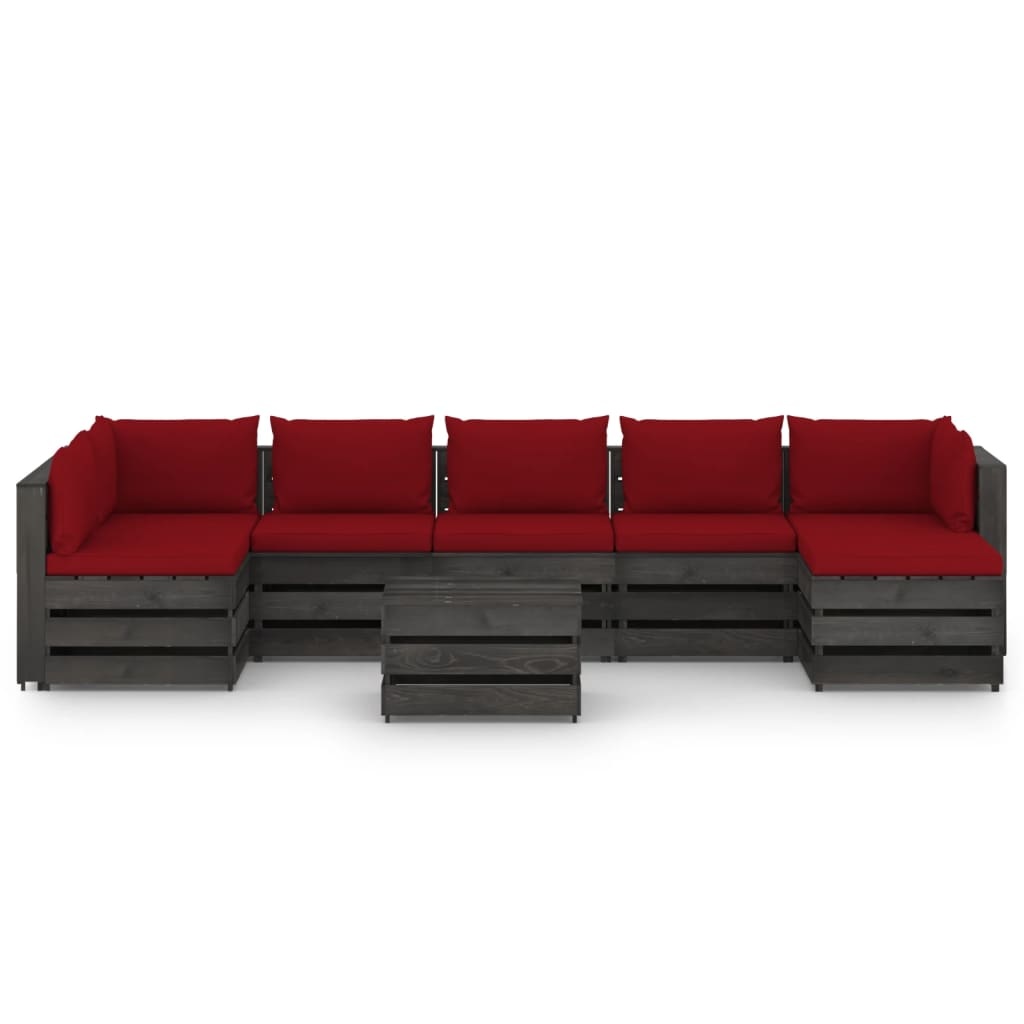 VidaXL 8-delige Loungeset met kussens grijs geïmpregneerd hout