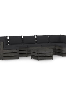 VidaXL 8-delige Loungeset met kussens grijs geïmpregneerd hout