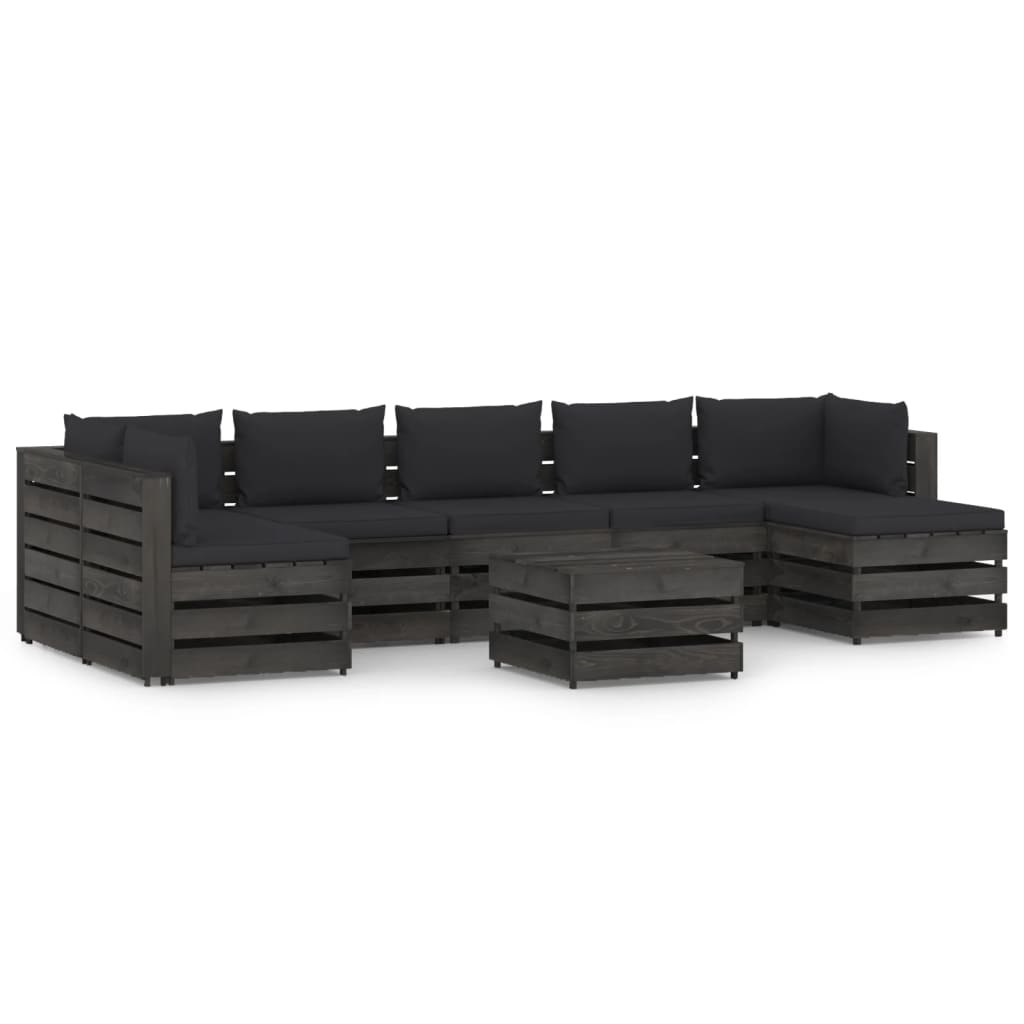 VidaXL 8-delige Loungeset met kussens grijs geïmpregneerd hout
