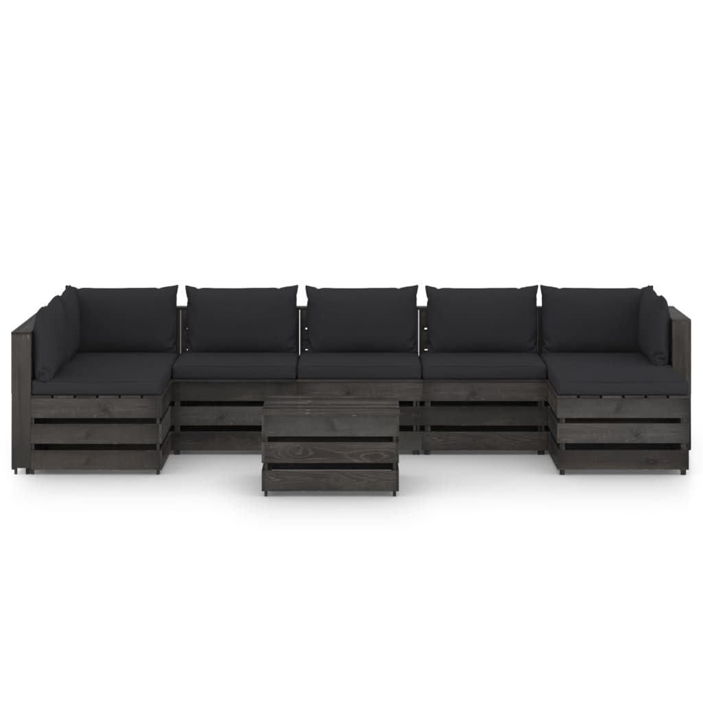 VidaXL 8-delige Loungeset met kussens grijs geïmpregneerd hout