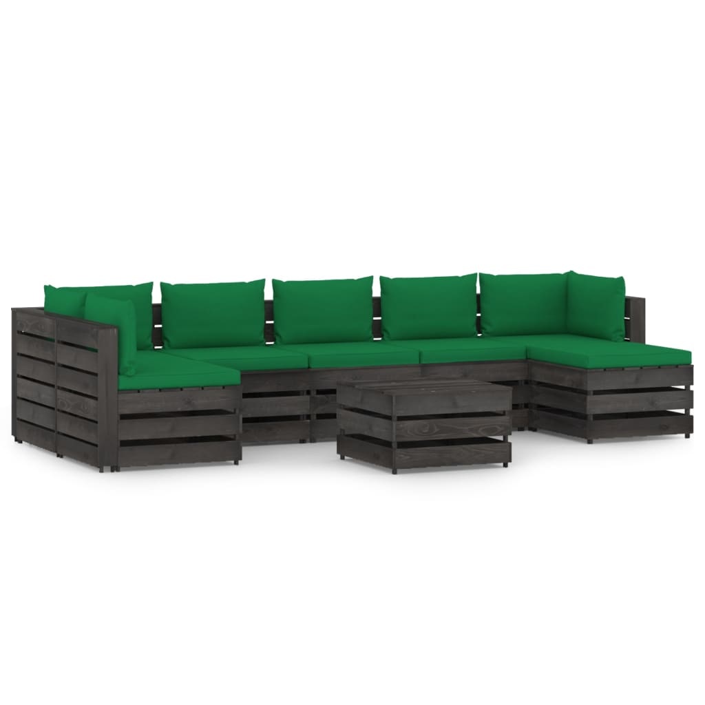 VidaXL 8-delige Loungeset met kussens grijs geïmpregneerd hout