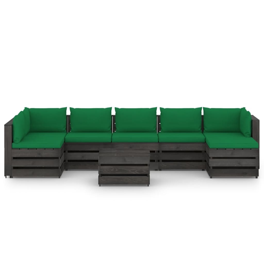 VidaXL 8-delige Loungeset met kussens grijs geïmpregneerd hout