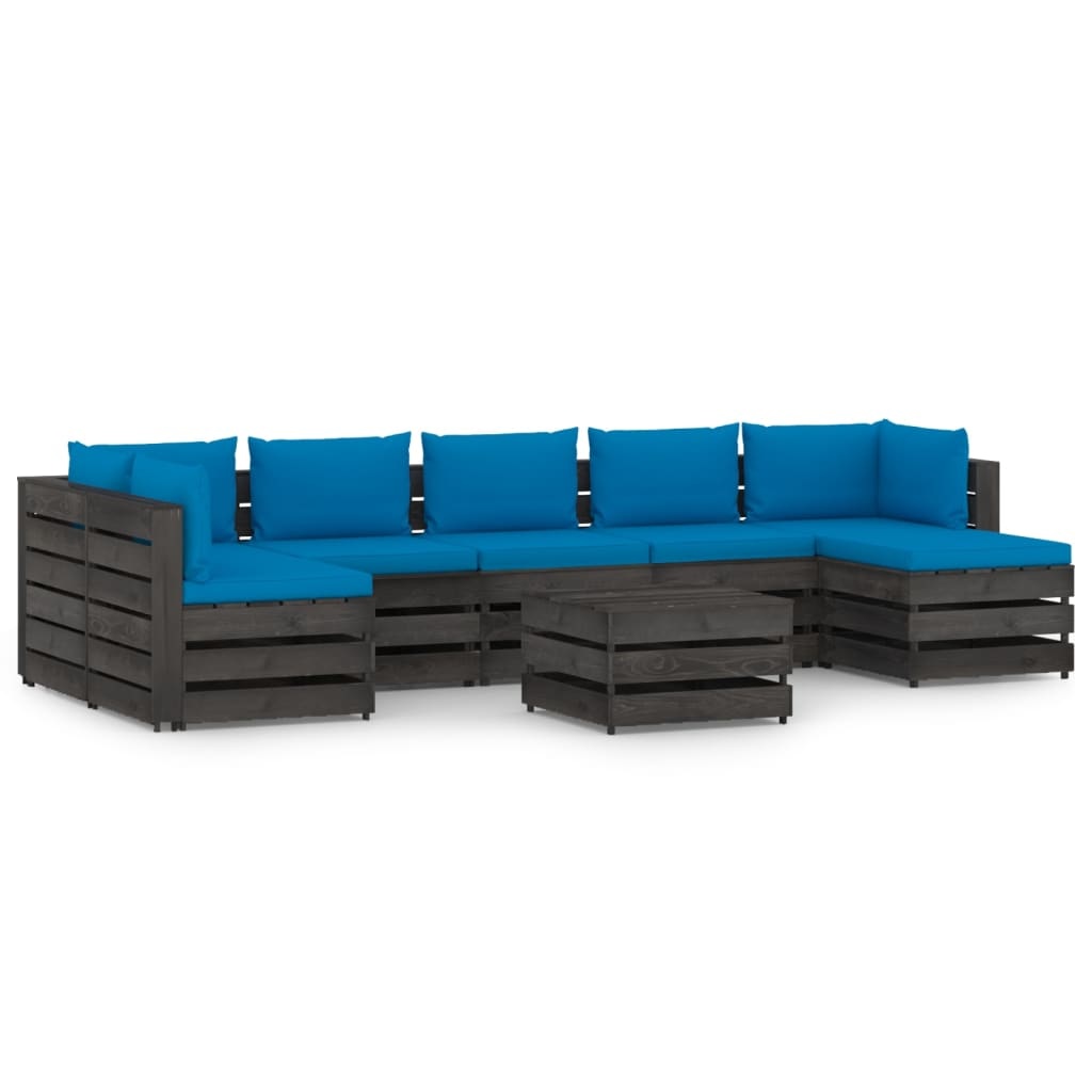 VidaXL 8-delige Loungeset met kussens grijs geïmpregneerd hout