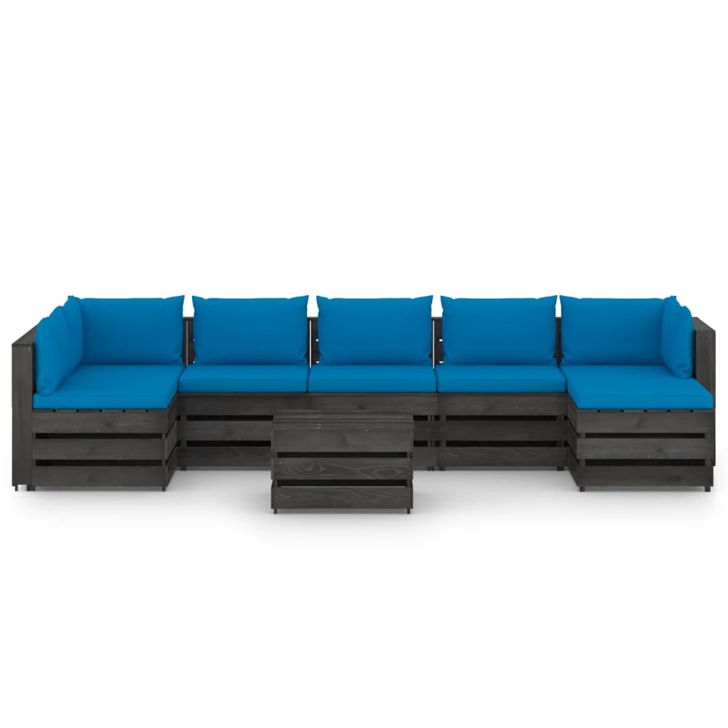 VidaXL 8-delige Loungeset met kussens grijs geïmpregneerd hout