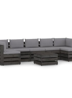 VidaXL 8-delige Loungeset met kussens grijs geïmpregneerd hout