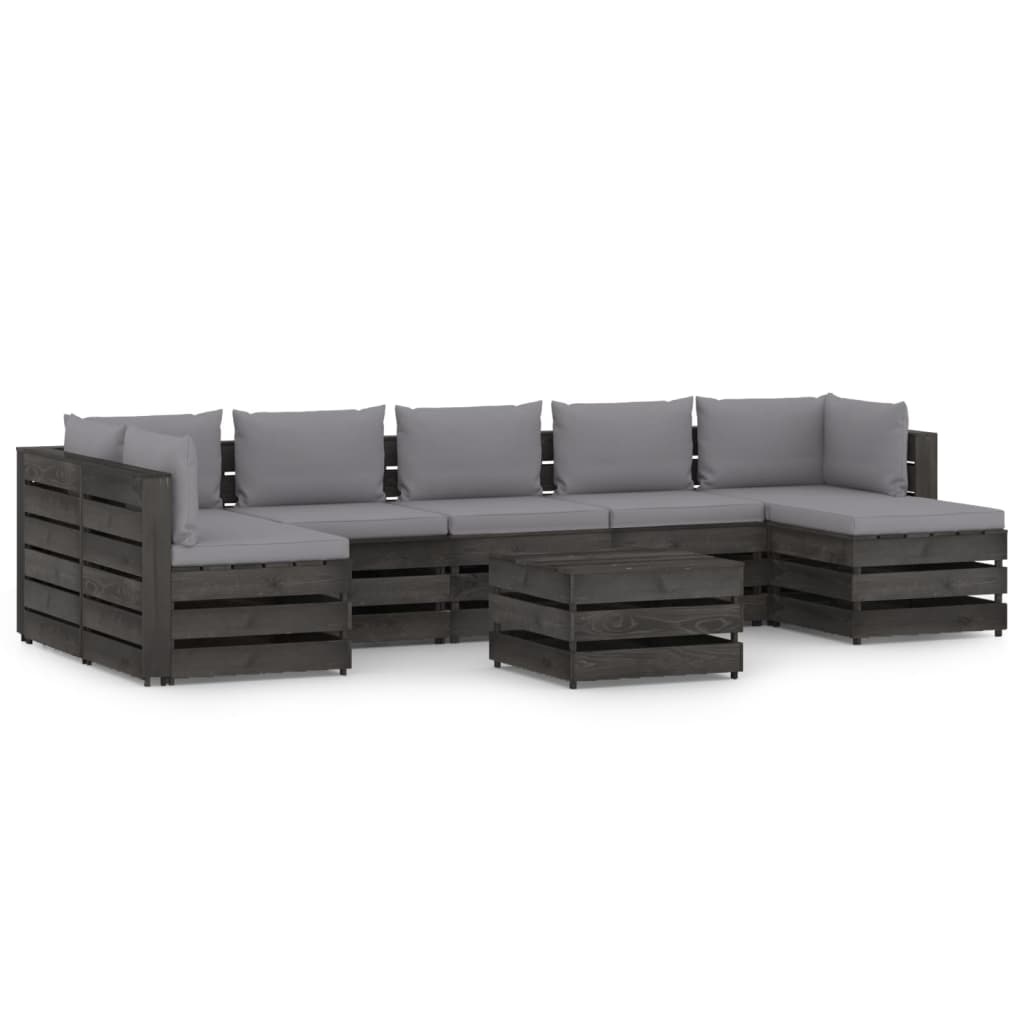 VidaXL 8-delige Loungeset met kussens grijs geïmpregneerd hout