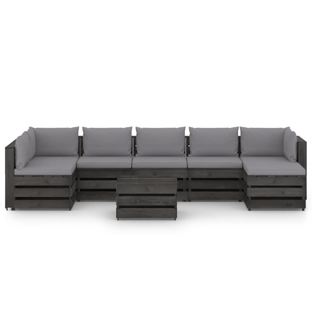 VidaXL 8-delige Loungeset met kussens grijs geïmpregneerd hout