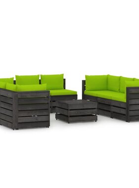 VidaXL 9-delige Loungeset met kussens grijs geïmpregneerd hout
