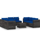 VidaXL 9-delige Loungeset met kussens grijs geïmpregneerd hout