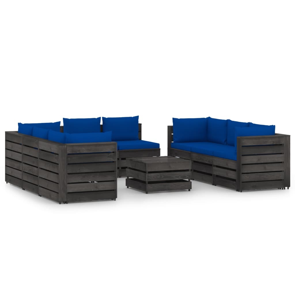 VidaXL 9-delige Loungeset met kussens grijs geïmpregneerd hout