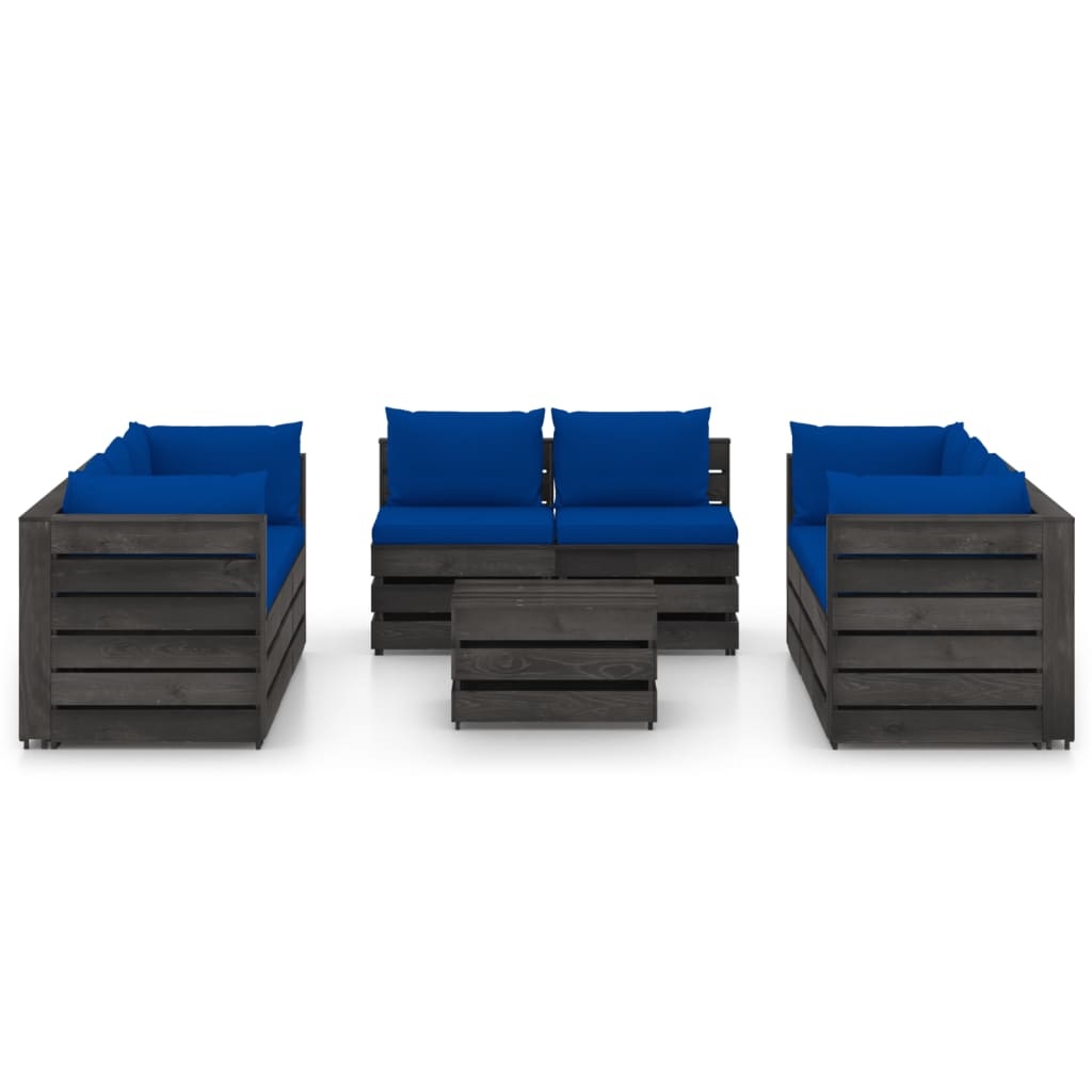 VidaXL 9-delige Loungeset met kussens grijs geïmpregneerd hout