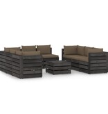 VidaXL 9-delige Loungeset met kussens grijs geïmpregneerd hout