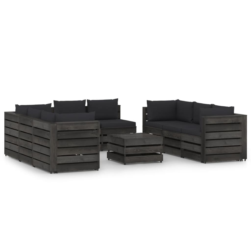 VidaXL 9-delige Loungeset met kussens grijs geïmpregneerd hout