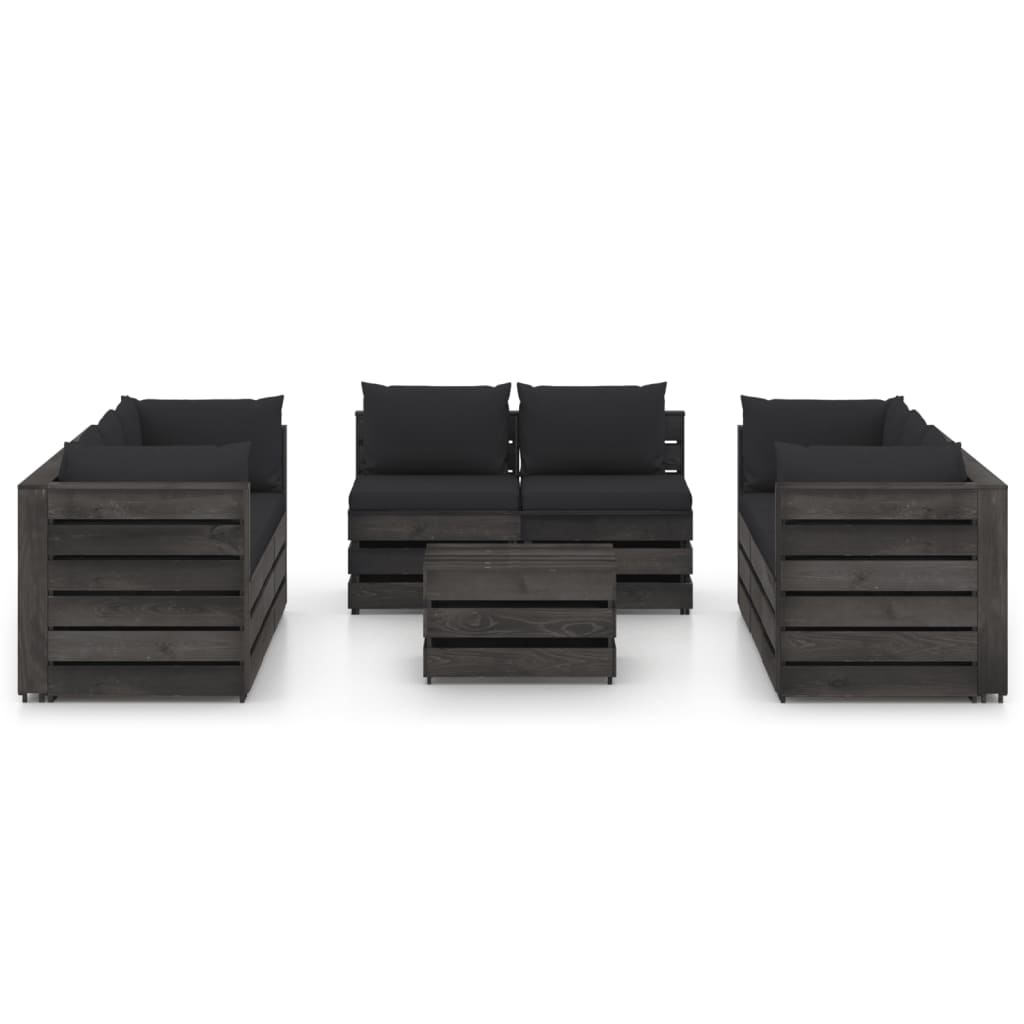 VidaXL 9-delige Loungeset met kussens grijs geïmpregneerd hout
