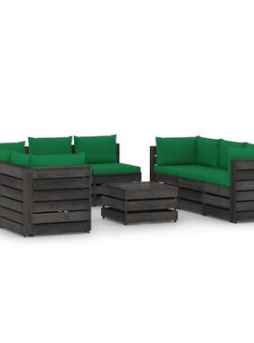 VidaXL 9-delige Loungeset met kussens grijs geïmpregneerd hout