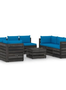 VidaXL 9-delige Loungeset met kussens grijs geïmpregneerd hout