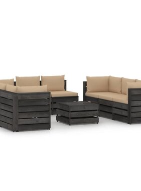 VidaXL 9-delige Loungeset met kussens grijs geïmpregneerd hout