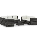 VidaXL 9-delige Loungeset met kussens grijs geïmpregneerd hout