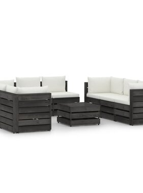 VidaXL 9-delige Loungeset met kussens grijs geïmpregneerd hout
