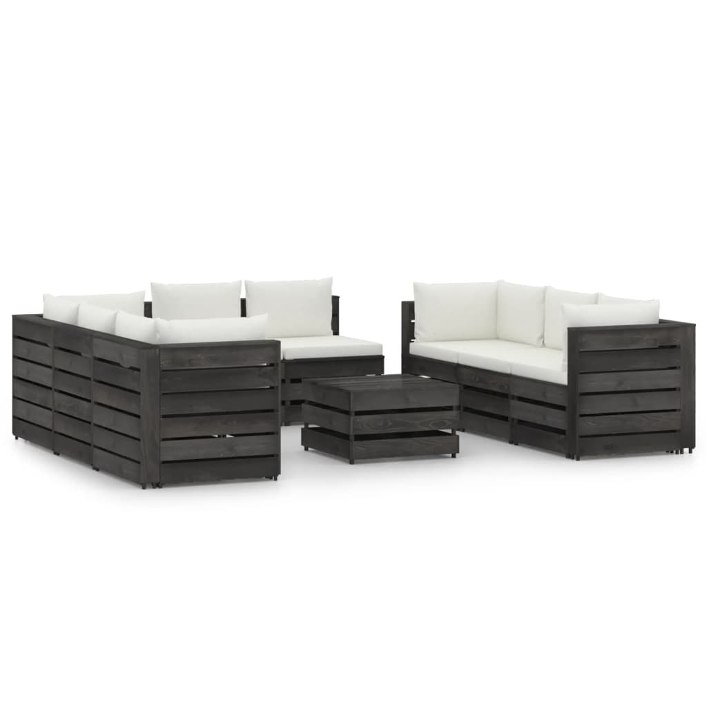 VidaXL 9-delige Loungeset met kussens grijs geïmpregneerd hout