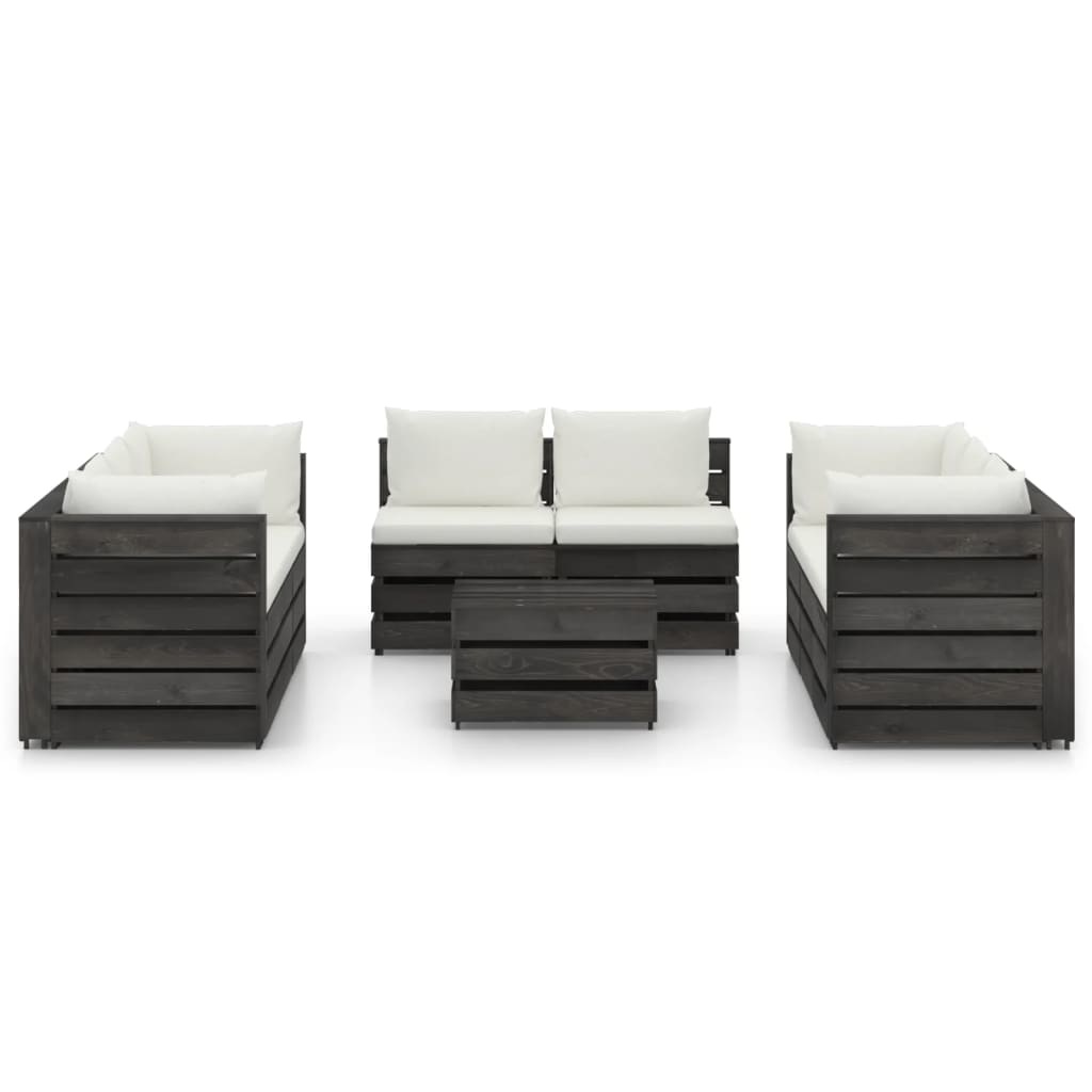 VidaXL 9-delige Loungeset met kussens grijs geïmpregneerd hout