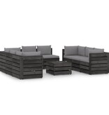 VidaXL 9-delige Loungeset met kussens grijs geïmpregneerd hout