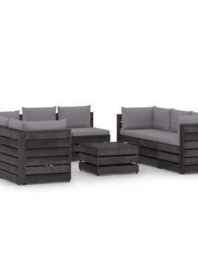 VidaXL 9-delige Loungeset met kussens grijs geïmpregneerd hout