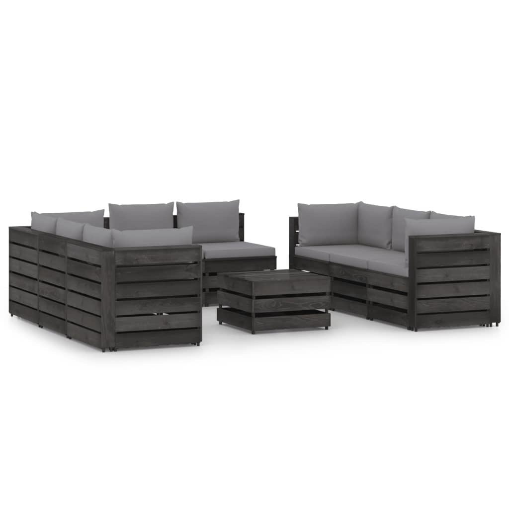 VidaXL 9-delige Loungeset met kussens grijs geïmpregneerd hout