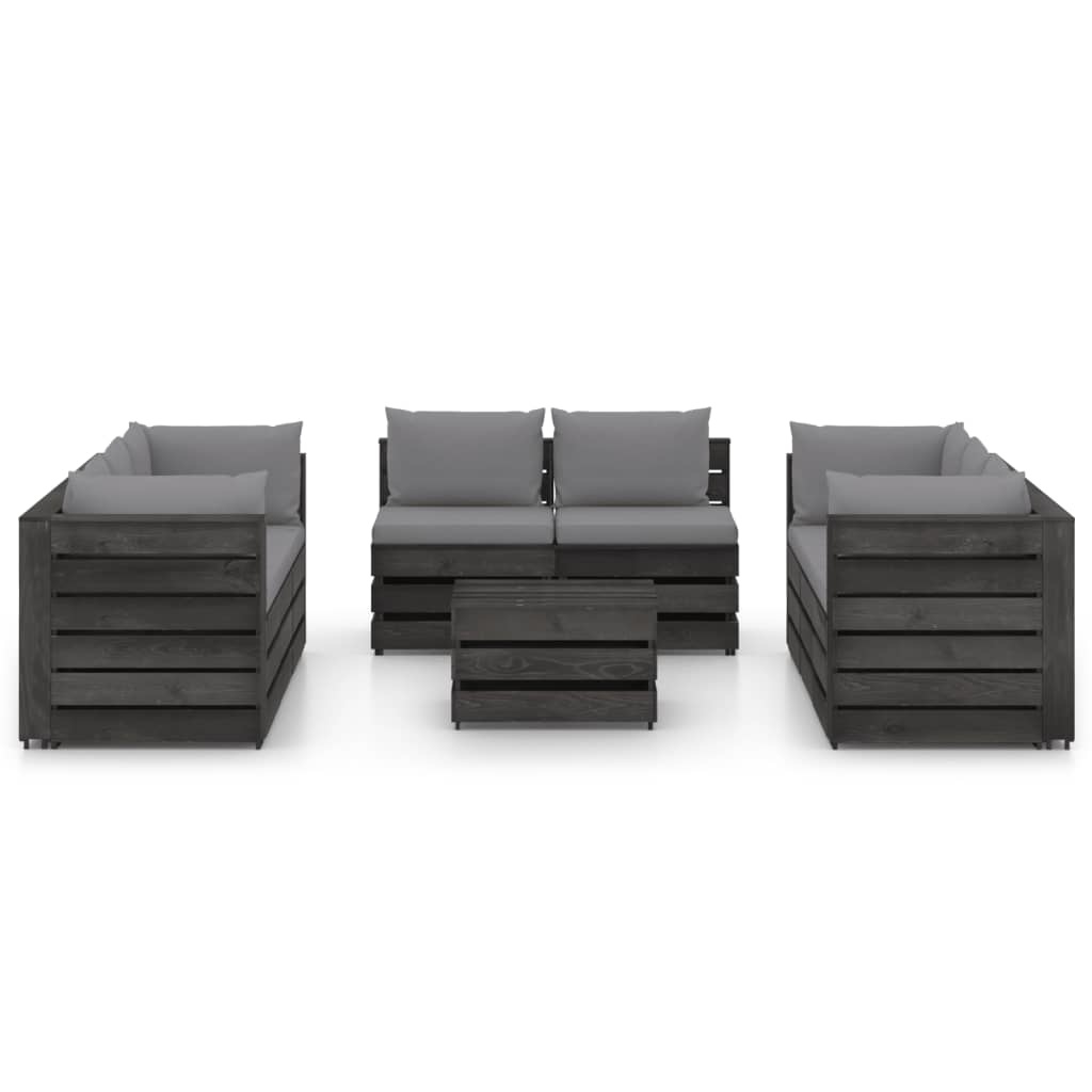 VidaXL 9-delige Loungeset met kussens grijs geïmpregneerd hout