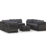 VidaXL 9-delige Loungeset met kussens grijs geïmpregneerd hout