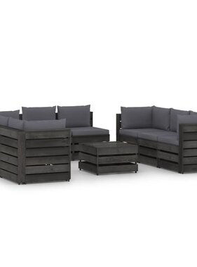VidaXL 9-delige Loungeset met kussens grijs geïmpregneerd hout