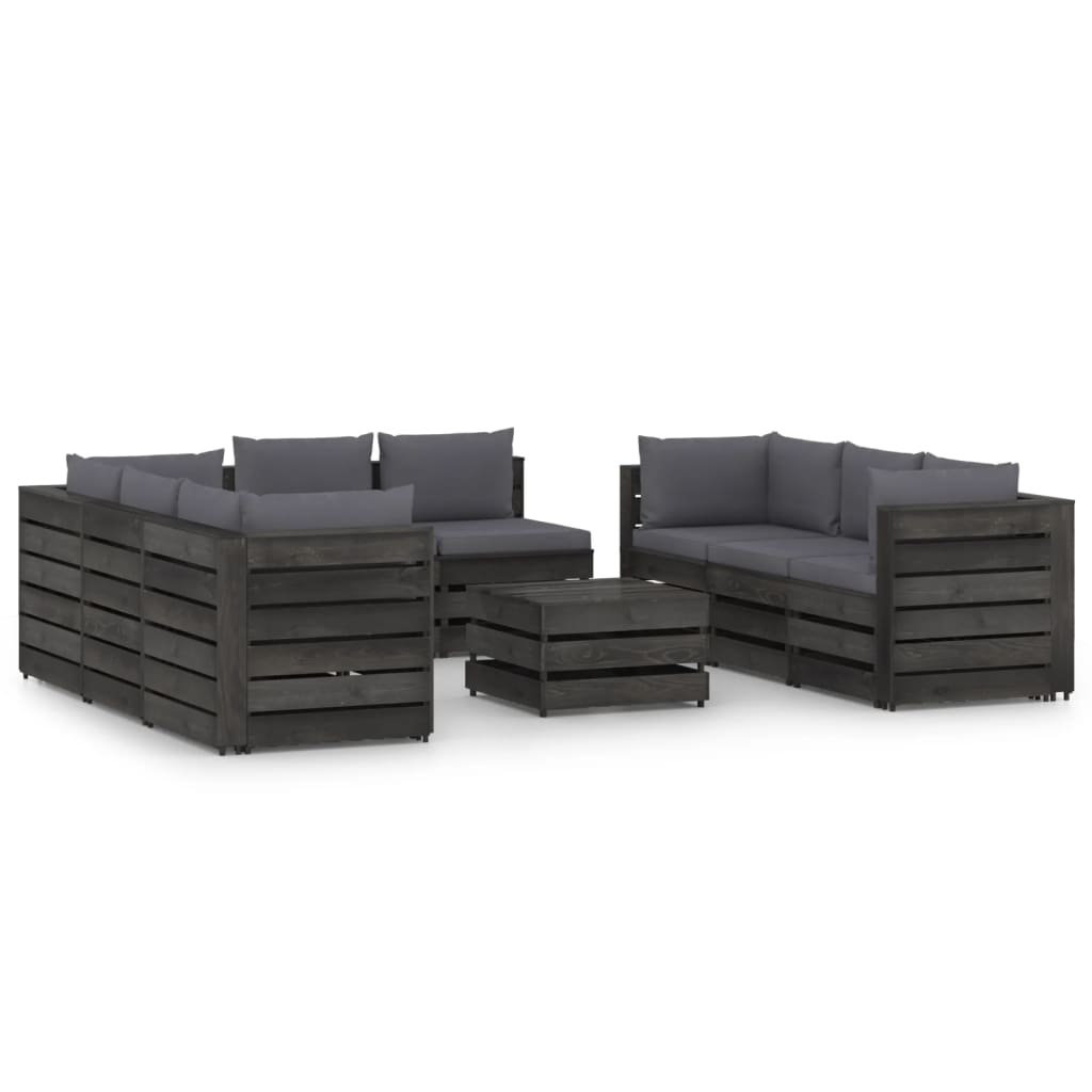 VidaXL 9-delige Loungeset met kussens grijs geïmpregneerd hout