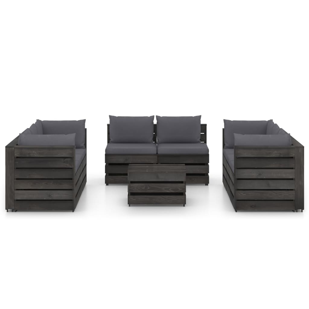 VidaXL 9-delige Loungeset met kussens grijs geïmpregneerd hout