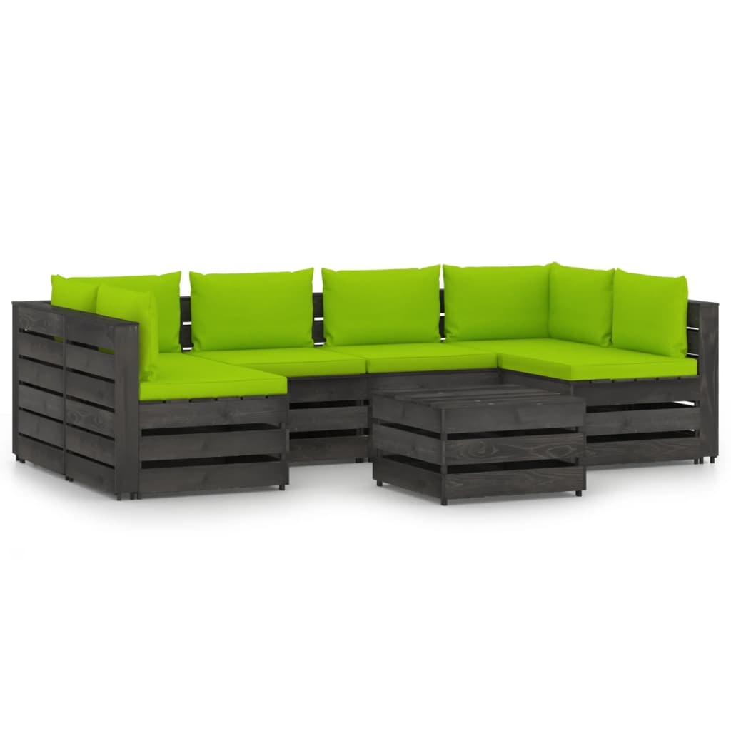 VidaXL 7-delige Loungeset met kussens grijs geïmpregneerd hout