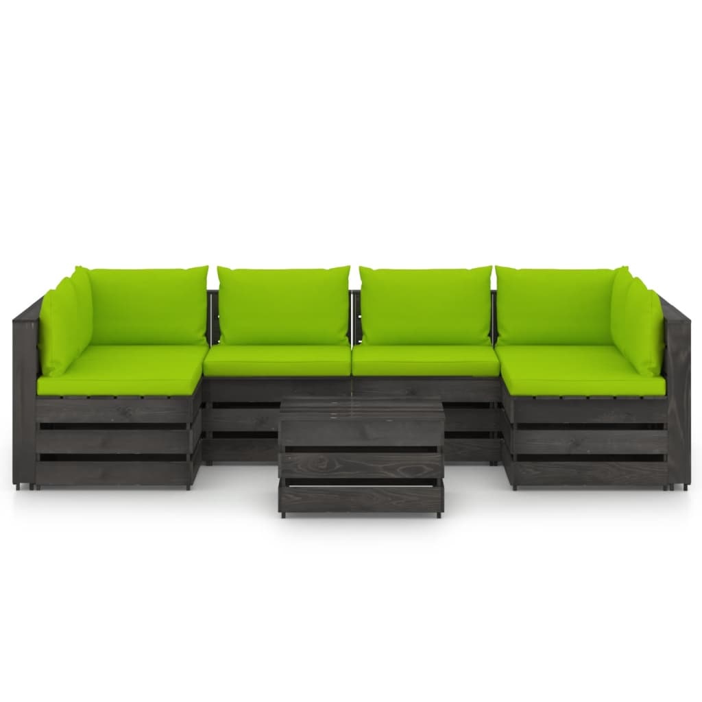 VidaXL 7-delige Loungeset met kussens grijs geïmpregneerd hout