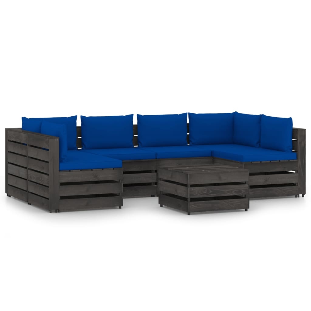 VidaXL 7-delige Loungeset met kussens grijs geïmpregneerd hout