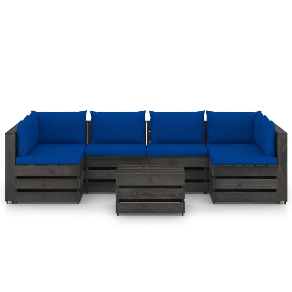 VidaXL 7-delige Loungeset met kussens grijs geïmpregneerd hout