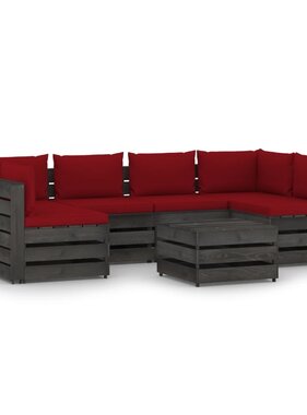 VidaXL 7-delige Loungeset met kussens grijs geïmpregneerd hout