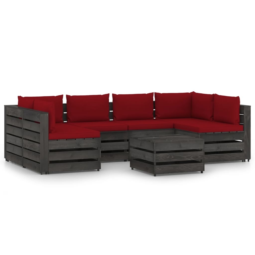 VidaXL 7-delige Loungeset met kussens grijs geïmpregneerd hout