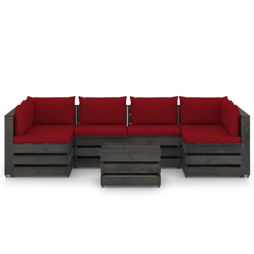 VidaXL 7-delige Loungeset met kussens grijs geïmpregneerd hout