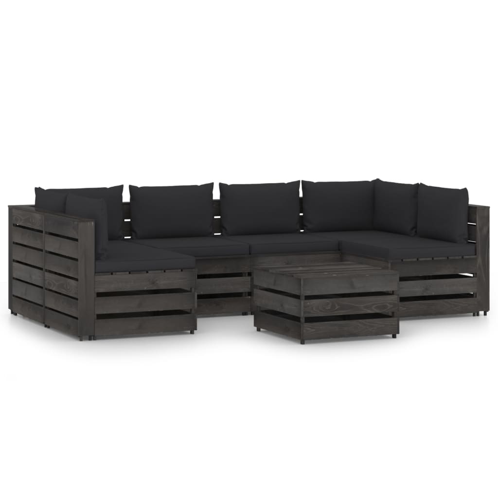 VidaXL 7-delige Loungeset met kussens grijs geïmpregneerd hout