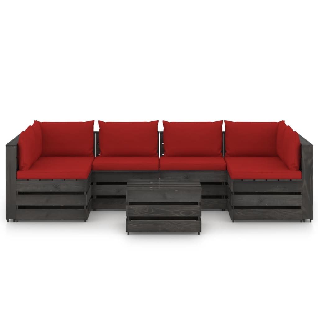 VidaXL 7-delige Loungeset met kussens grijs geïmpregneerd hout
