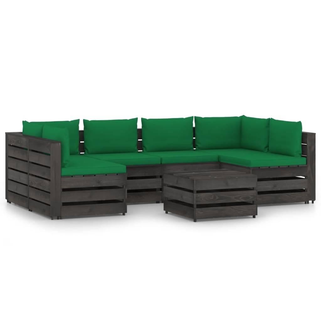 VidaXL 7-delige Loungeset met kussens grijs geïmpregneerd hout