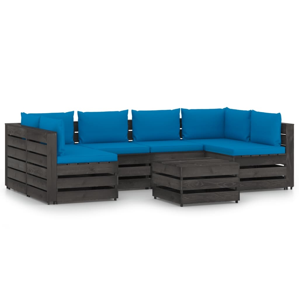 VidaXL 7-delige Loungeset met kussens grijs geïmpregneerd hout