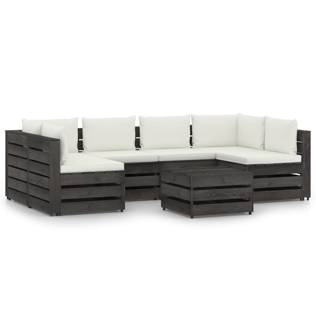 VidaXL 7-delige Loungeset met kussens grijs geïmpregneerd hout
