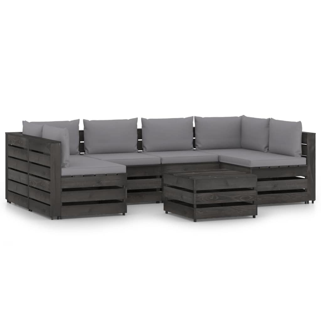 VidaXL 7-delige Loungeset met kussens grijs geïmpregneerd hout