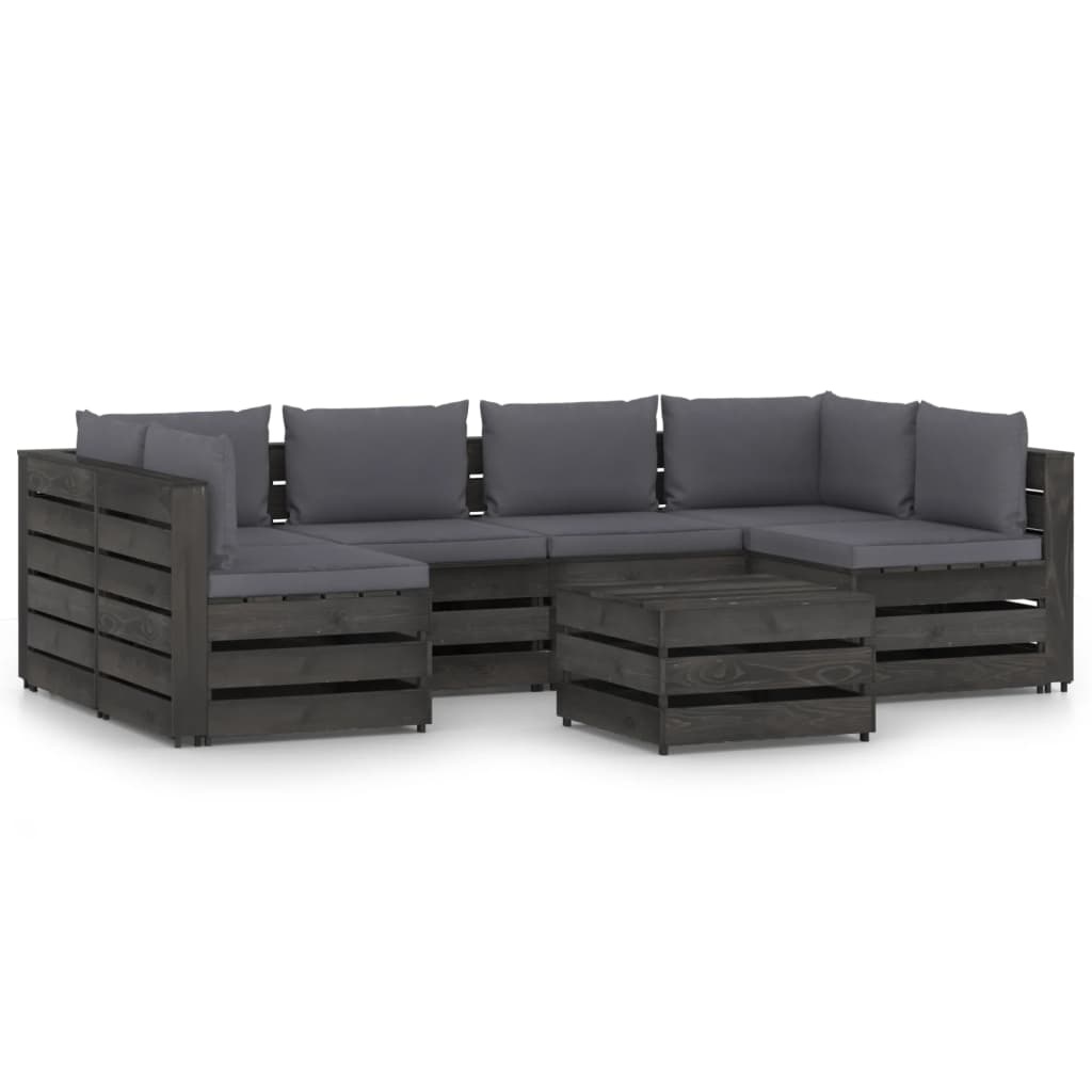 VidaXL 7-delige Loungeset met kussens grijs geïmpregneerd hout