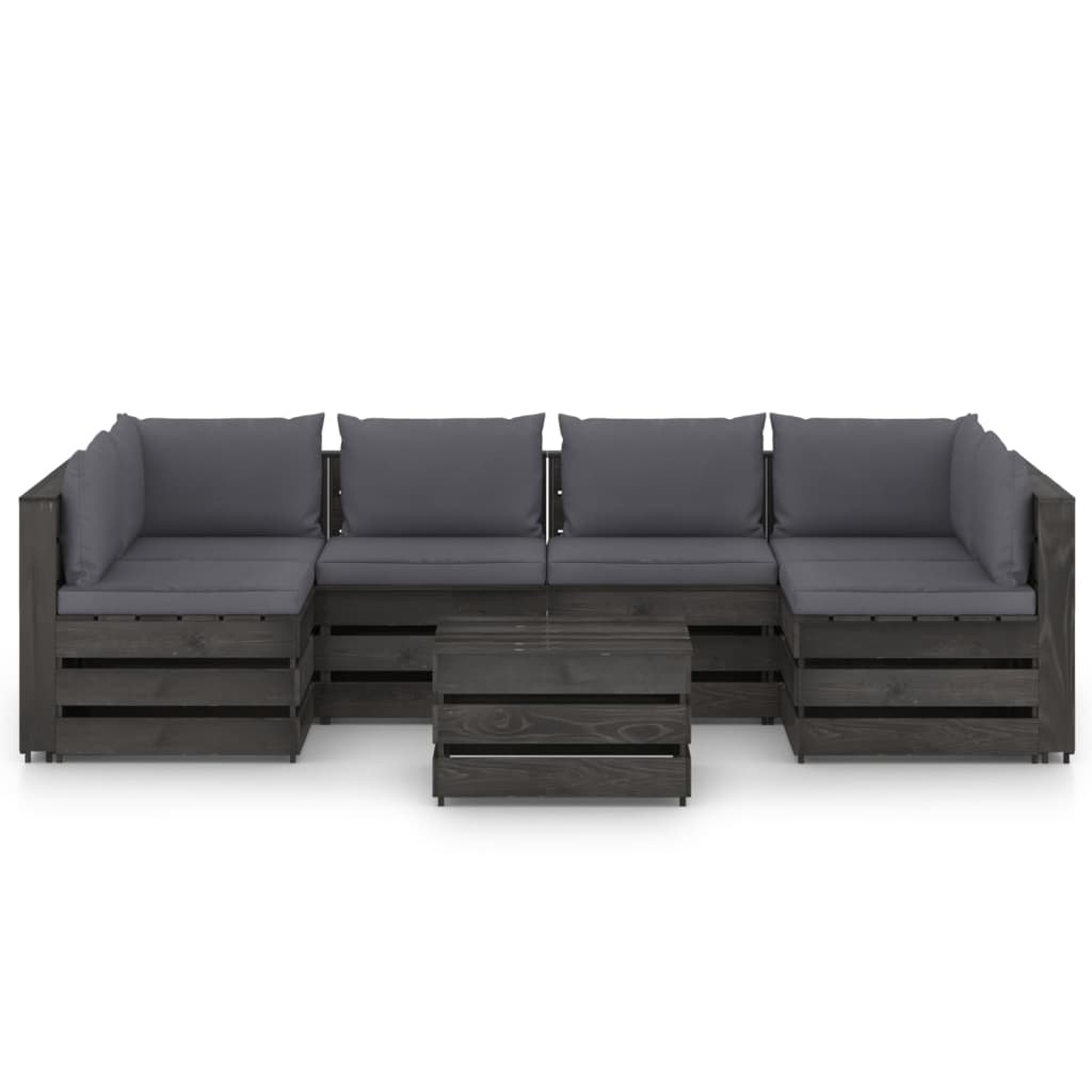 VidaXL 7-delige Loungeset met kussens grijs geïmpregneerd hout