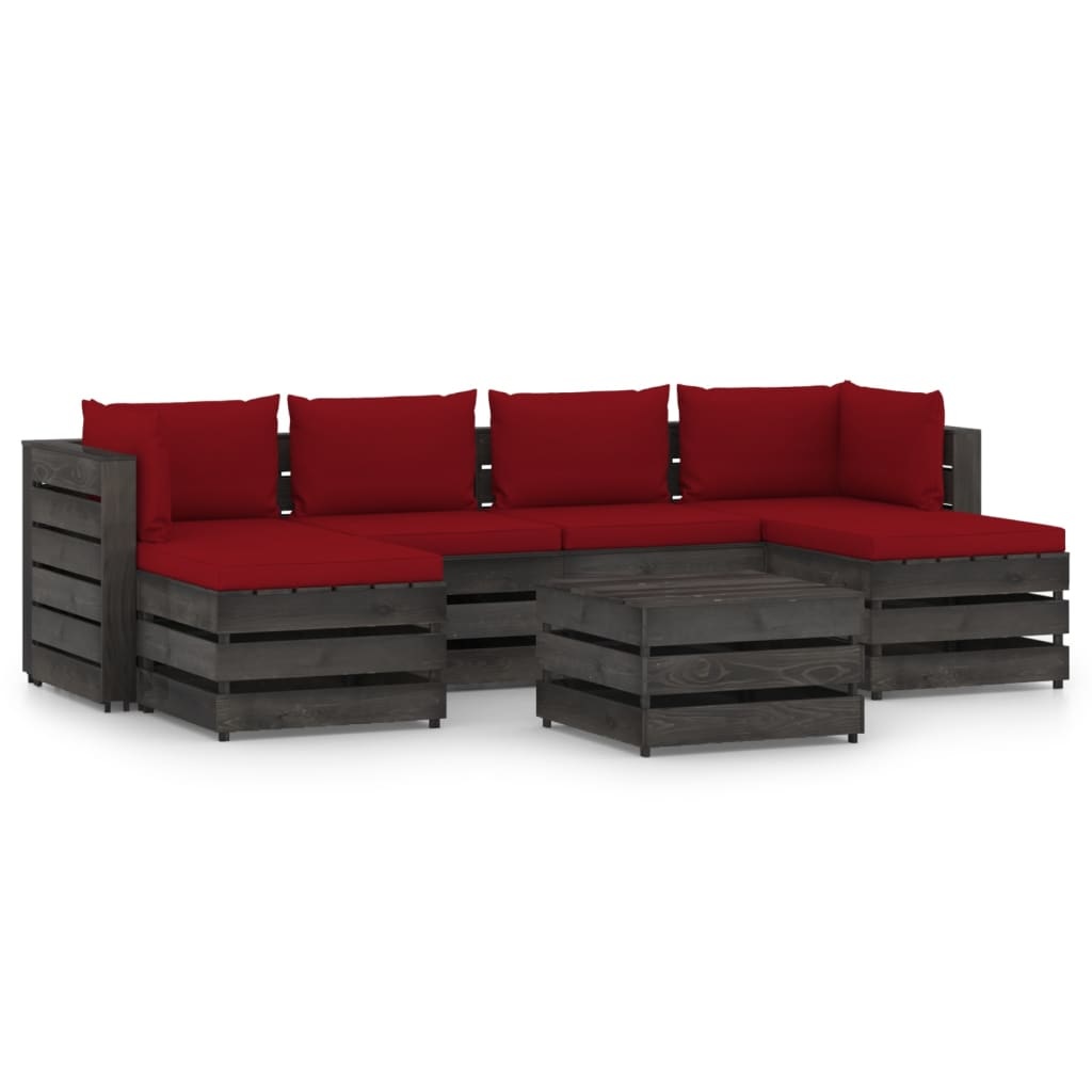 VidaXL 7-delige Loungeset met kussens grijs geïmpregneerd hout