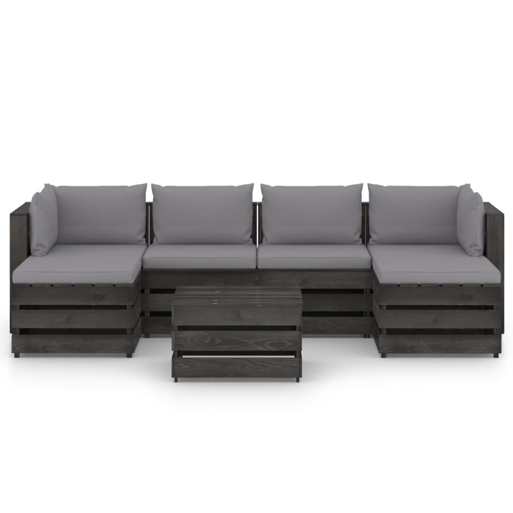 VidaXL 7-delige Loungeset met kussens grijs geïmpregneerd hout